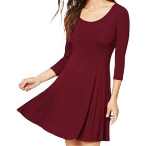 Princess Seam Skater Dress NEW M Burgundy 3/4 Sleeve Rayon Stretch Stretch